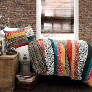 Boho Stripe Quilt Reversible 3 Piece Bohemian Design Bedding Set